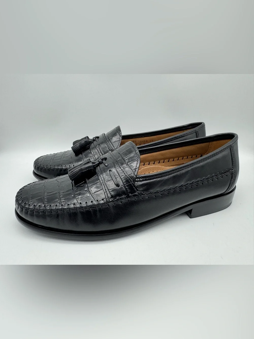 Florsheim Pisa Tassel Loafer Mens Size 11 3E Black Leather Croc Embossed Slip On